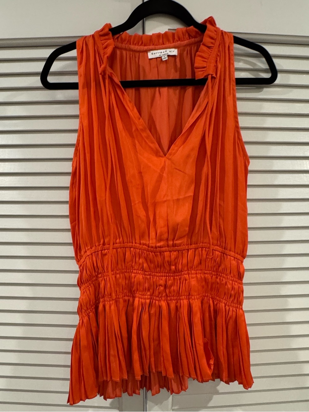 Current Air Bright Orange Pleated Sleeveless Blouse